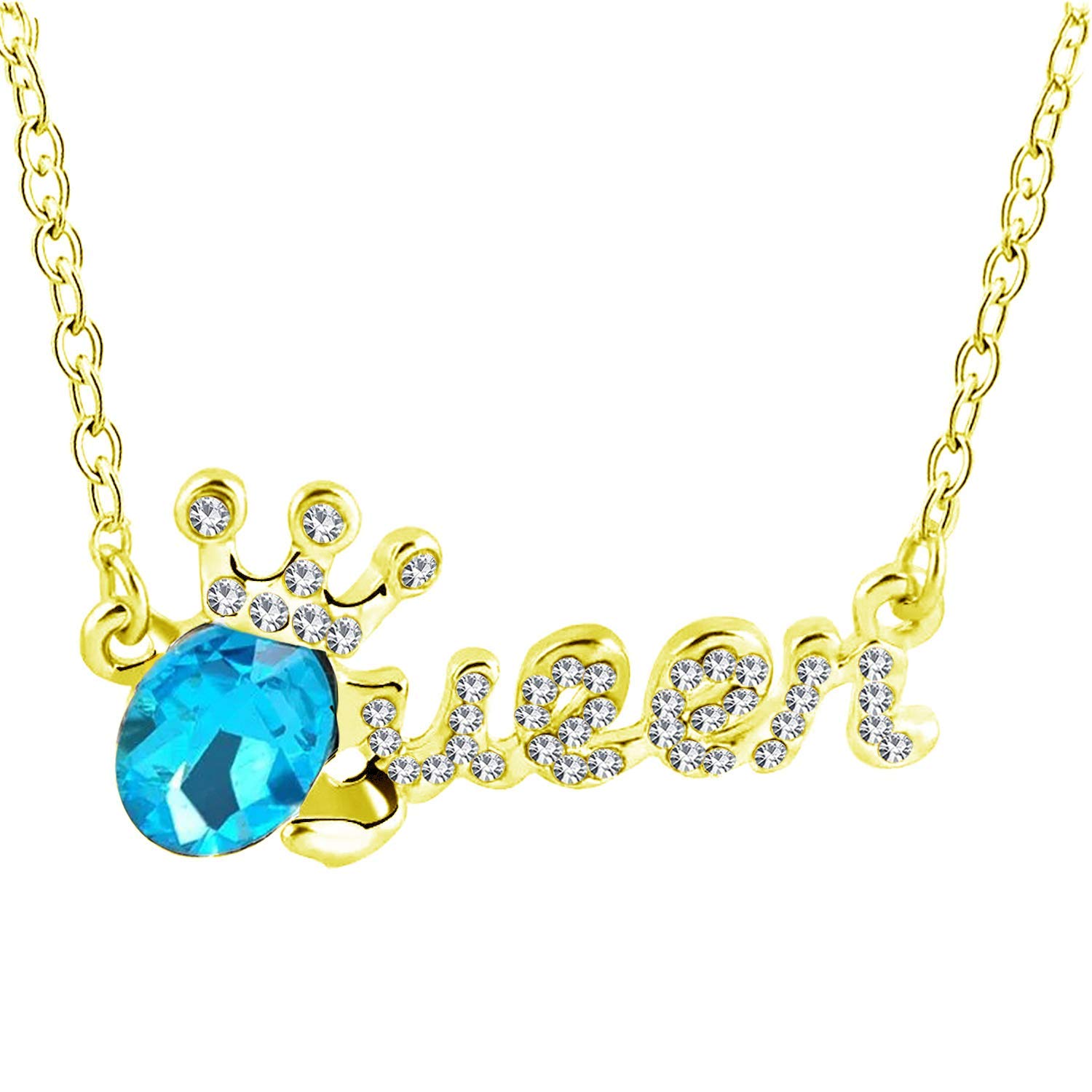 Blue Crystal Jewellery Gold Plated Royal Queen Pendant Necklace Decorated With White And Blue Crystal Elements For Girls And Women PD1000863C-image-23