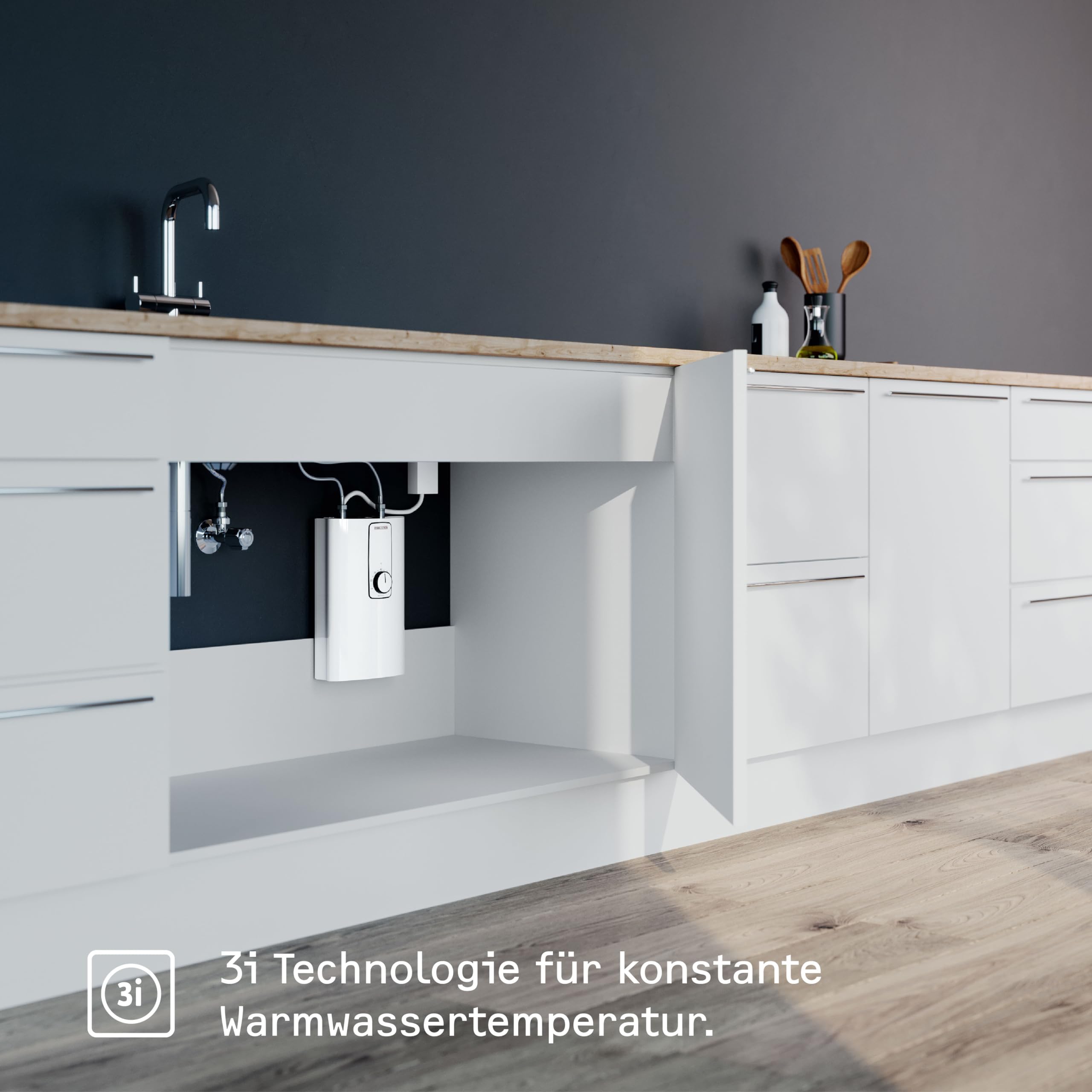 STIEBEL ELTRON elektronischer Kompakt Durchlauferhitzer DCE 11/13 kW für die Küche, Made in Germany, Festanschluss 400 V, solargeeignet, Untertischmontage, VDE geprüft, 230770