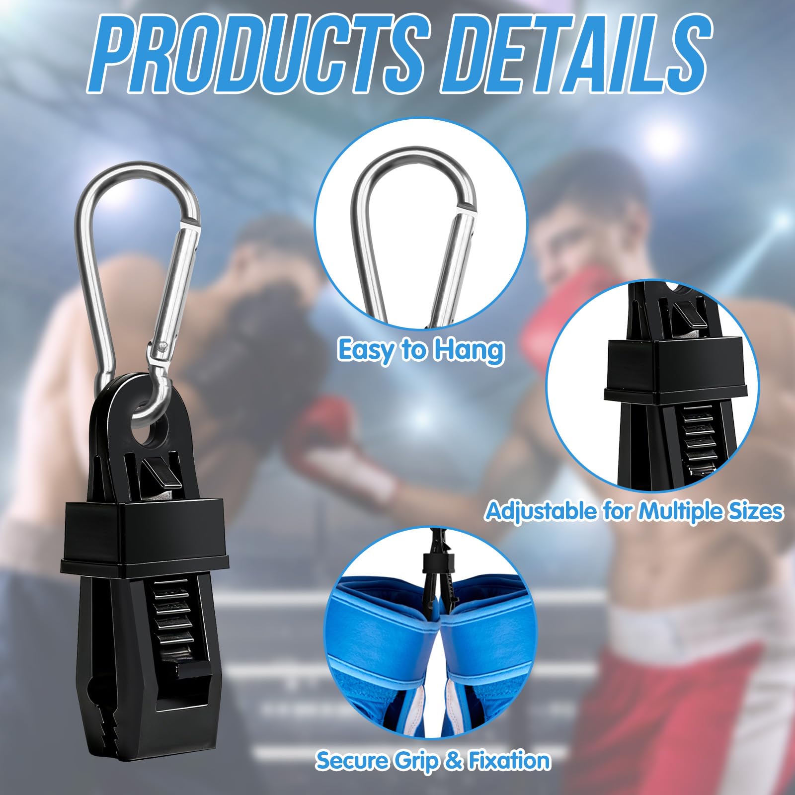 2 Soportes metálicos para de Boxeo | Mosquetón Resistente para asegurar y Transportar de MMA y Muay Thai en Mochilas, Bolsos, Equipaje o Bolsas de Gimnasio | Organizador de Accesorios Boxeo Clip