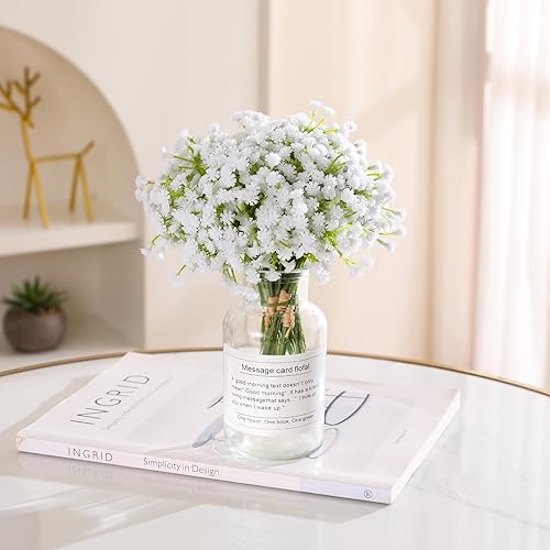 Miniatura 6 de Veryhome 6 ramos florales artificiales de gypsophila blanca con tallo largo, arreglo floral de gypsophila para decoración del hogar y boda (jarrón