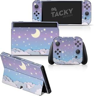 TACKY DESIGN Clouds Skin for Nintendo Switch OLED Skin - ビニール 3M ステッカーセット - かわいいパープルムーンスキン Nintendo Switch OLED Skin Joy Con、コンソール、ドック対応 - デカール フルラップ