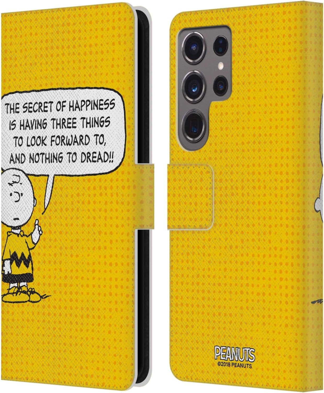Head Case Designs Officially Licensed Peanuts Happiness Charlie Brown Leather Wallet Case Compatible with Samsung Galaxy S24 Ultra 5G
