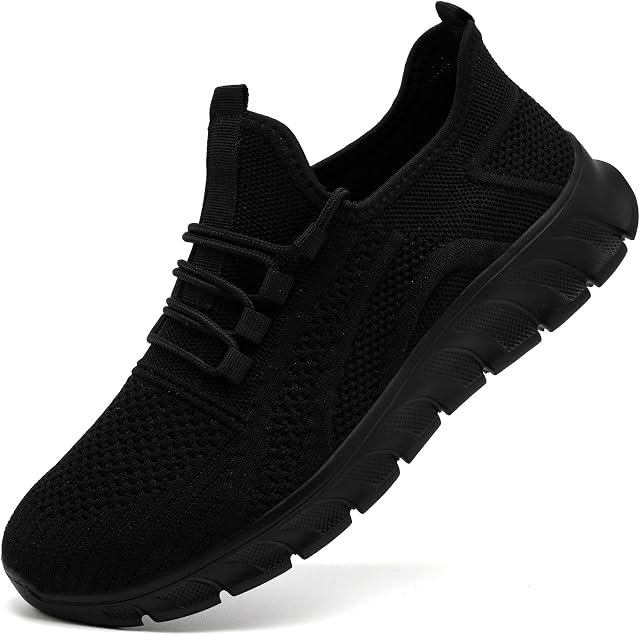 Courir Chaussures de marche pour hommes Casual Courir Slip sur les chaussures Hommes Non Slip Athletic Lightweight Breathable Black Sneakers pour hommes