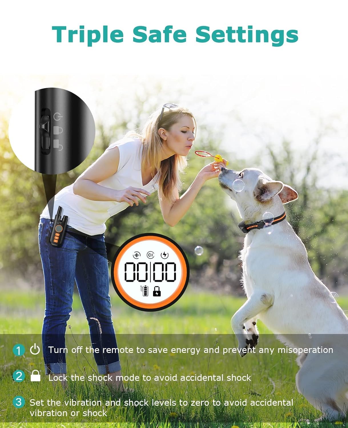 Metal Dog Training Shock Collar with Remote, 1300Ft Range, Waterproof & Rechargeable Electric Collar, 3 Training Modes, Security Lock, Adjustable for Large & Small Dogs, 22.86cm x 3.56cm, Black 3