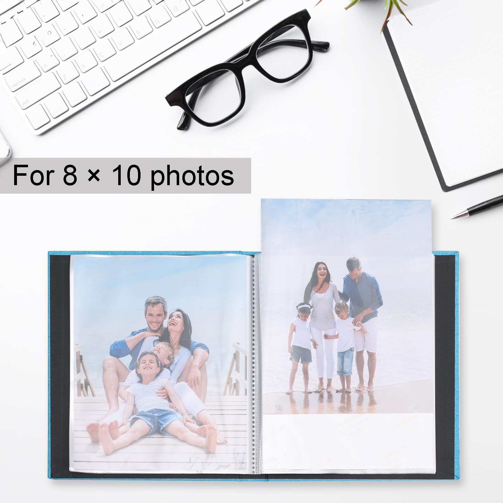 Ayorasly Small Photo Albums for 8 × 10 Photos, 2 Pack Linen Cover Memory Books with Display Window, Each Holds 52 Photos, Blue Picture Albums for Baby Growth Wedding Travel