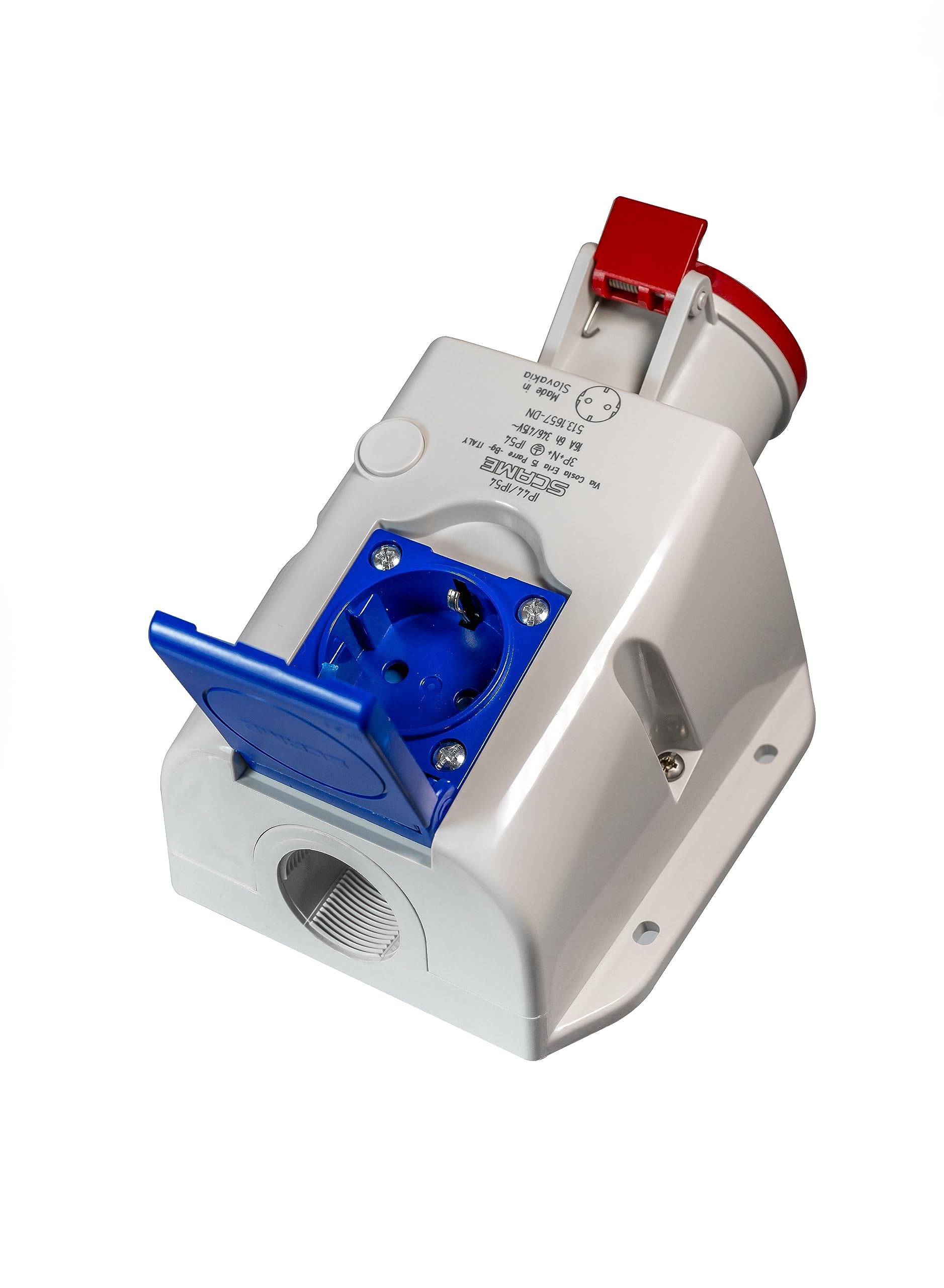 Gniazdo natynkowe kombi 5X32 CEE 3P+N+E 6 h i gniazdo Schuko z osłoną IP44/IP54 250 V-400 V z wyprzedzeniem podłączone (32 A CEE)