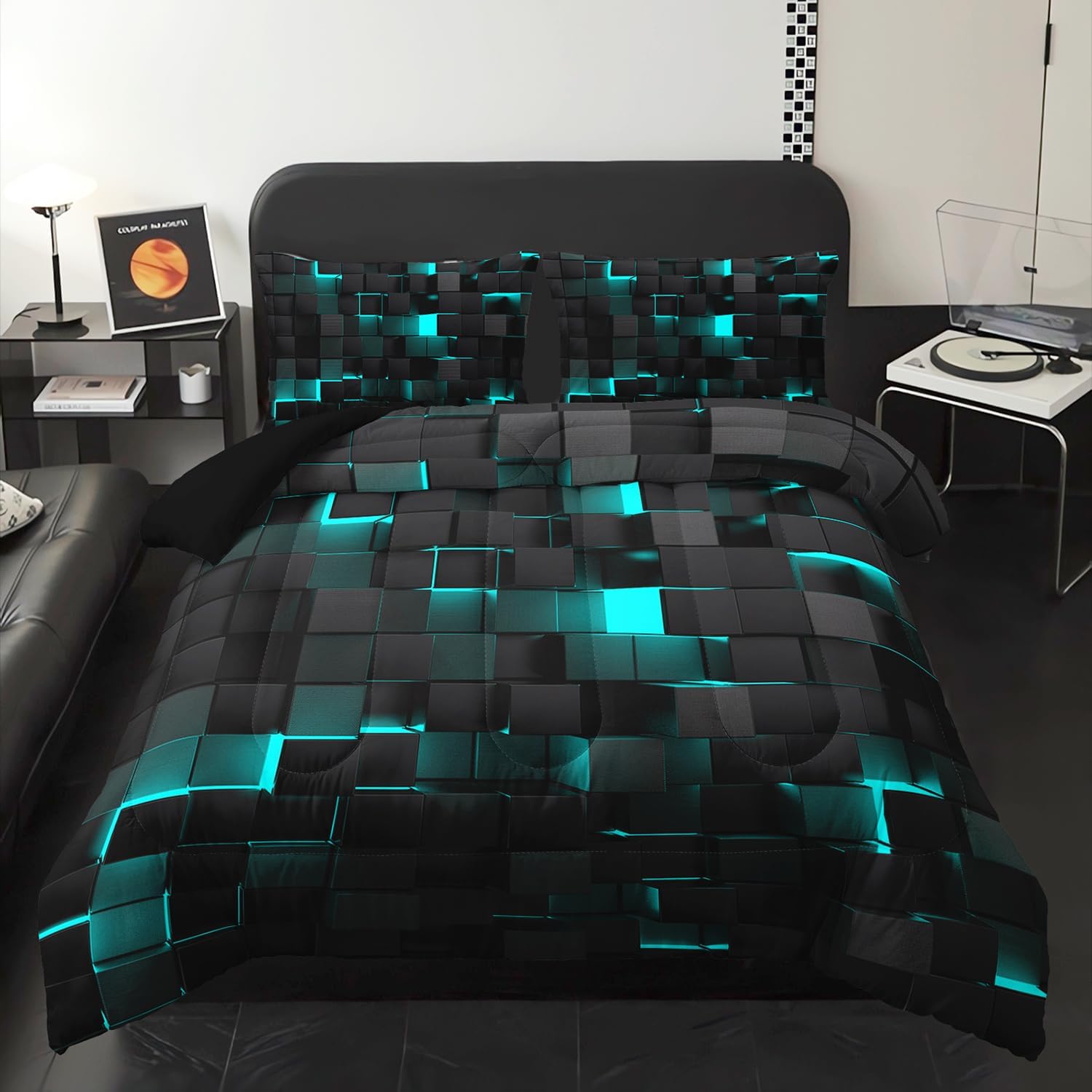 Luxurious 3PCS Comforter Set in Modern Geometric Design | Queen Size Soft Microfiber Bedding for Bedroom Decor | Includes 1 Comforter and 2 Pillowcases | EJBTTAA181