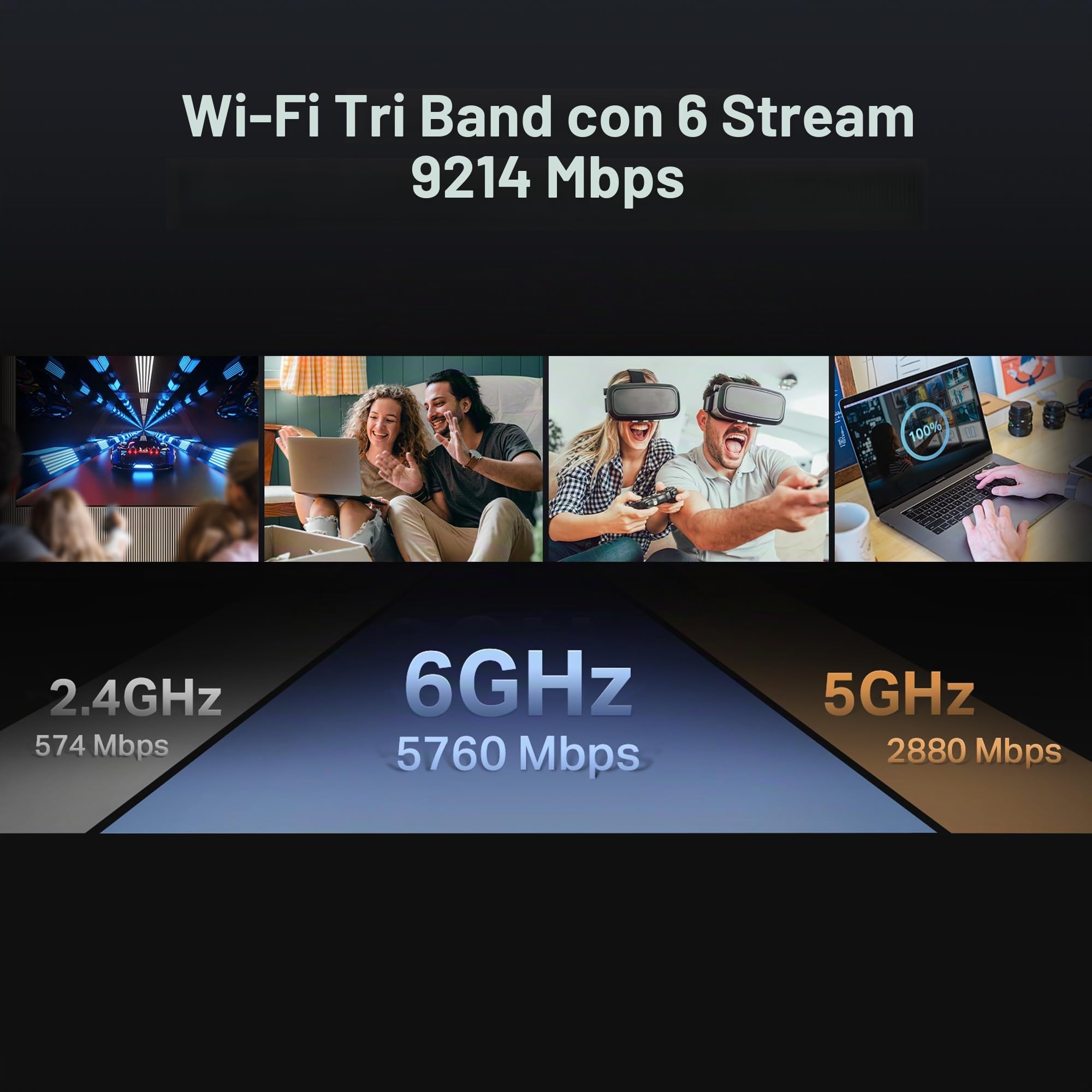 TP-Link Archer BE550 Router WiFi 7, Tri-Band BE9300Mbps, Canali 320 MHz, Banda 6 GHz, 5 porte 2.5G, Porta USB 3.0, EasyMesh, 6 Antenne interne, Ripetitore WiFi, VPN Client e Server, non supporta xDSL