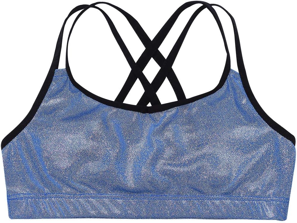 Hansber Kids Girls Shiny Sequins Double Straps X Back Crop Top Gymnastics Ballet Dancewear Sports Bra