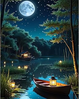 PHANTASYART Paint by Number Moon,Paint by Number Canvas for Adults,Painting by Numbers Forest Lake DIY Acrylic Oil Painting Perfect Gifts for Home Decor16X20inch