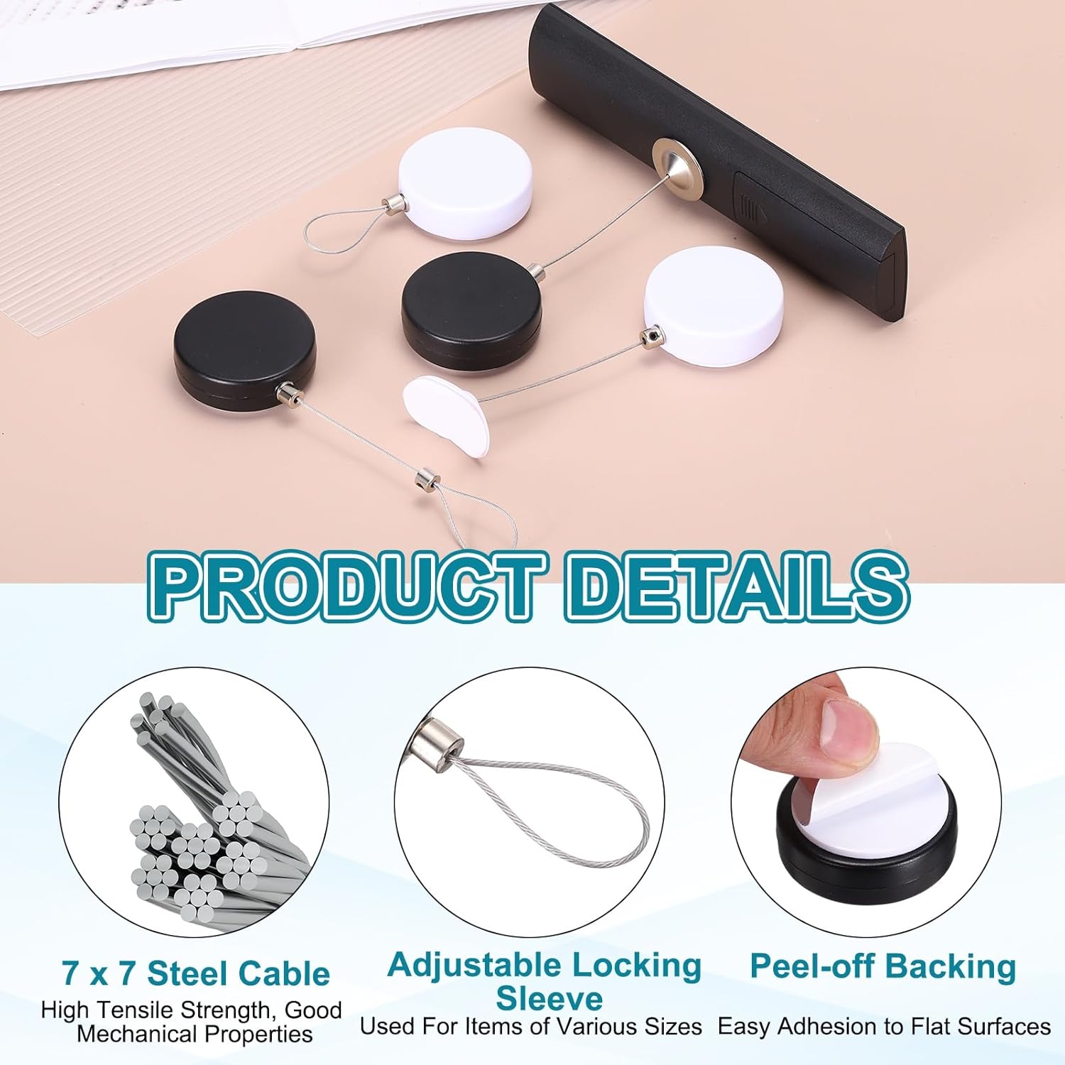 PATIKIL Retractable Remote Control Cable Tether (4.9ft / 1.5M, Black)(5 Set) Round Remote Control Security Lanyard Lock Adjustable Locking Leash with Rope Locks, Suit for - TVs/Tablets