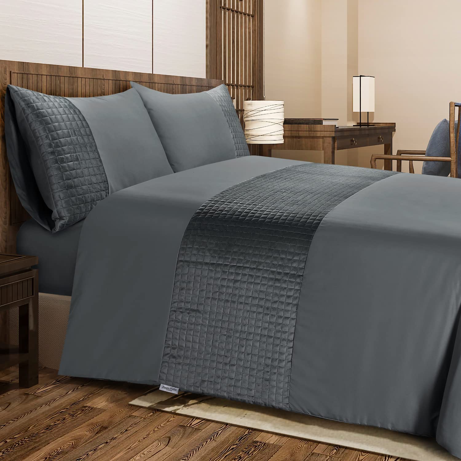 Parure de lit double ardoise avec housse de couette matelassée et 2 taies en microfibre douce