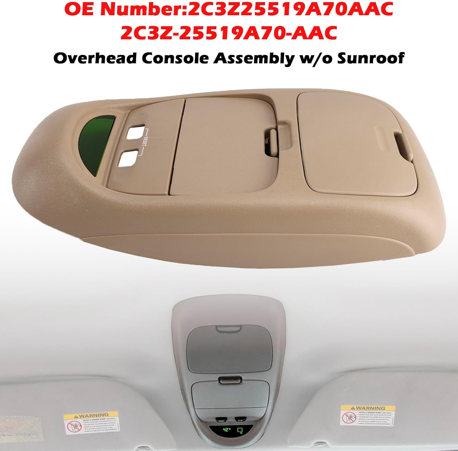 MAD HORNETS Overhead Console Assembly w/o Sunroof For 2002-2004 Ford Super Duty F250 F350 F450 F550 Truck Tan/Medium Parchment