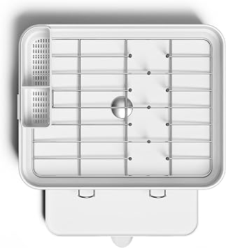 simplehuman Steel Frame Dishrack, Compact Dish Drying Rack for Small Kitchens, 360o Easy Drain Swivel Spout, Anti-Residue Coating, Moisture Control Surface, White