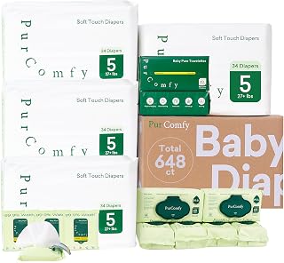 PurComfy Baby Diapers Essential Kit, 4 Pack Size 5 Diapers (136 Ct), 6 Pack (360Ct) Baby Wipes and 2 Pack (120Ct) Dry Wipes, All in One Newborn Essentials Kit and Baby Gift for Sensitive Skin