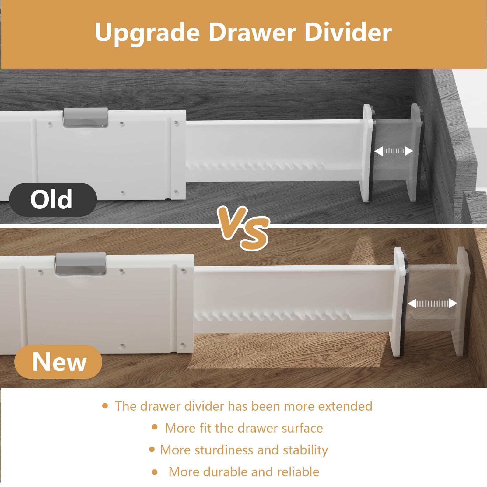 KABUM Organizador divisor de cajones ajustable, organizador de ropa, organizador expandible para el hogar, oficina, 2.8 pulgadas de alto, expandible de 11.7 a 18.5 pulgadas, 4 separadores con 6