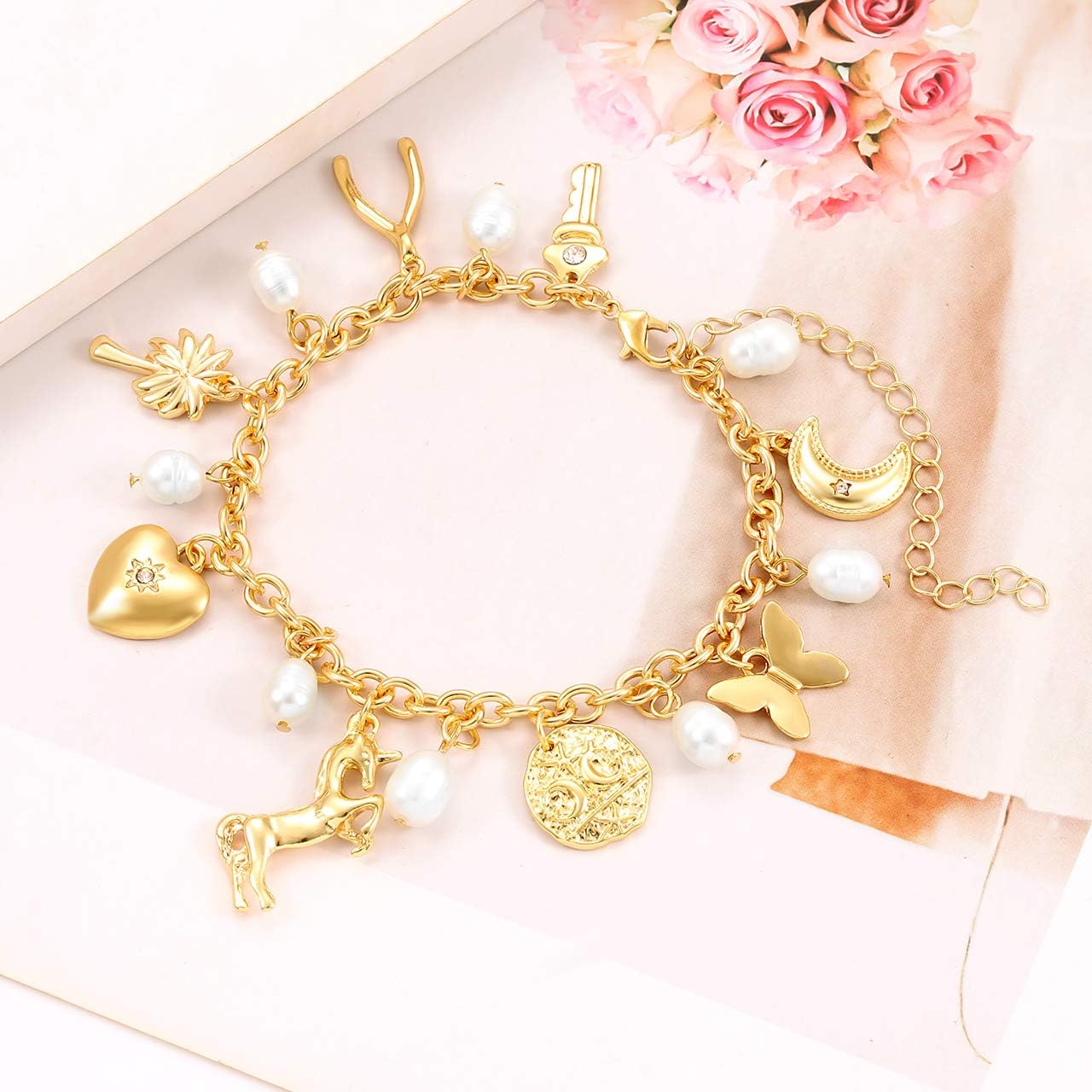 Women’s Link Charm Bracelet Unicorn Butterfly Star Heart Pendant Charms Bracelet Bangles for Women - Image 2