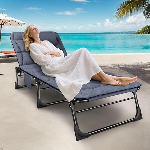 Miniatura 3 de ATORPOK Catre plegable para adultos con colchón acolchado y almohada, tumbona reclinable ajustable, ideal para camping, viajes, jardín u oficina,