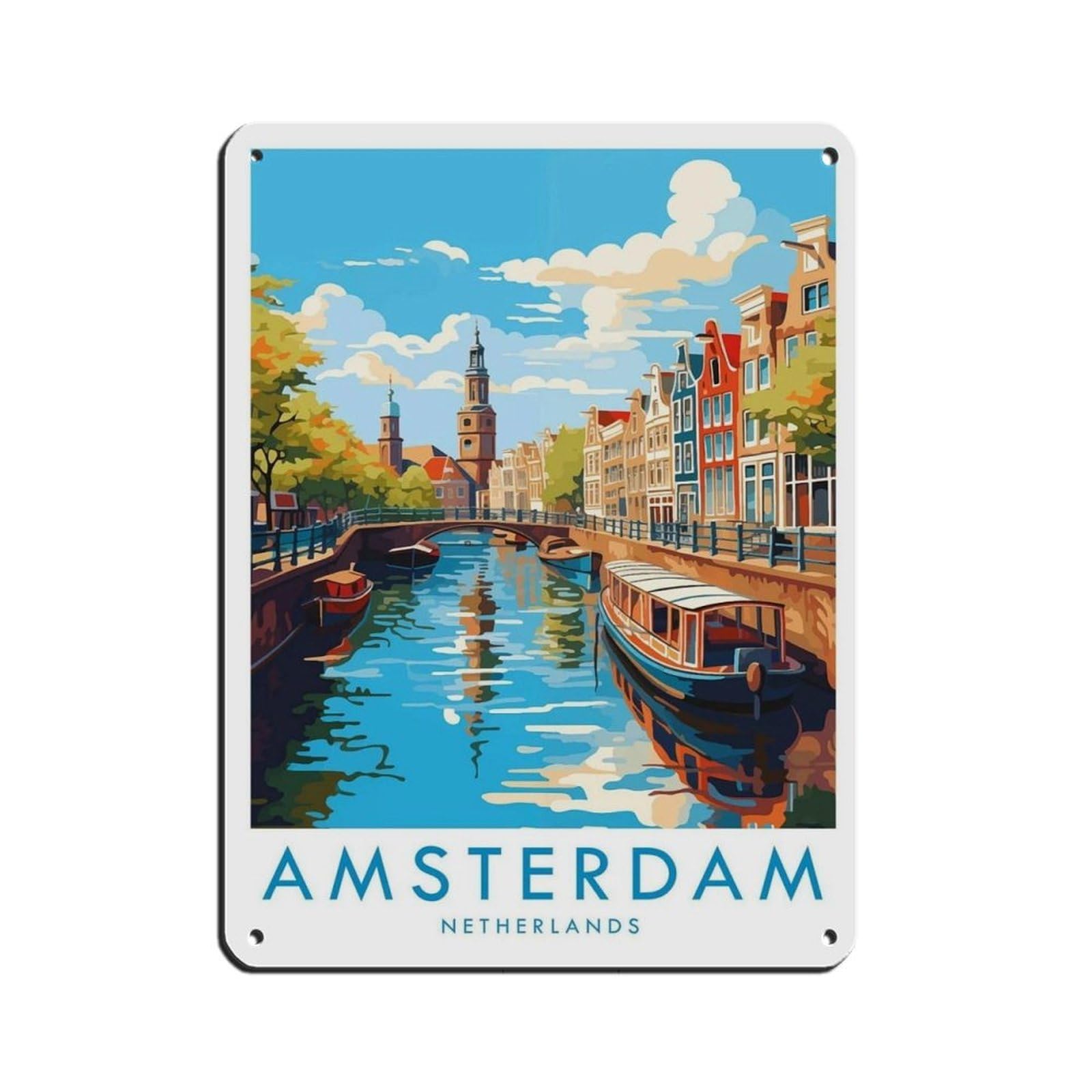 Amsterdam Travel, Netherlands（8） Tin Sign Vintage Metal Pub Club Cafe Bar Home Wall Art Decoration Poster Retro 12x16inch(30x40cm)