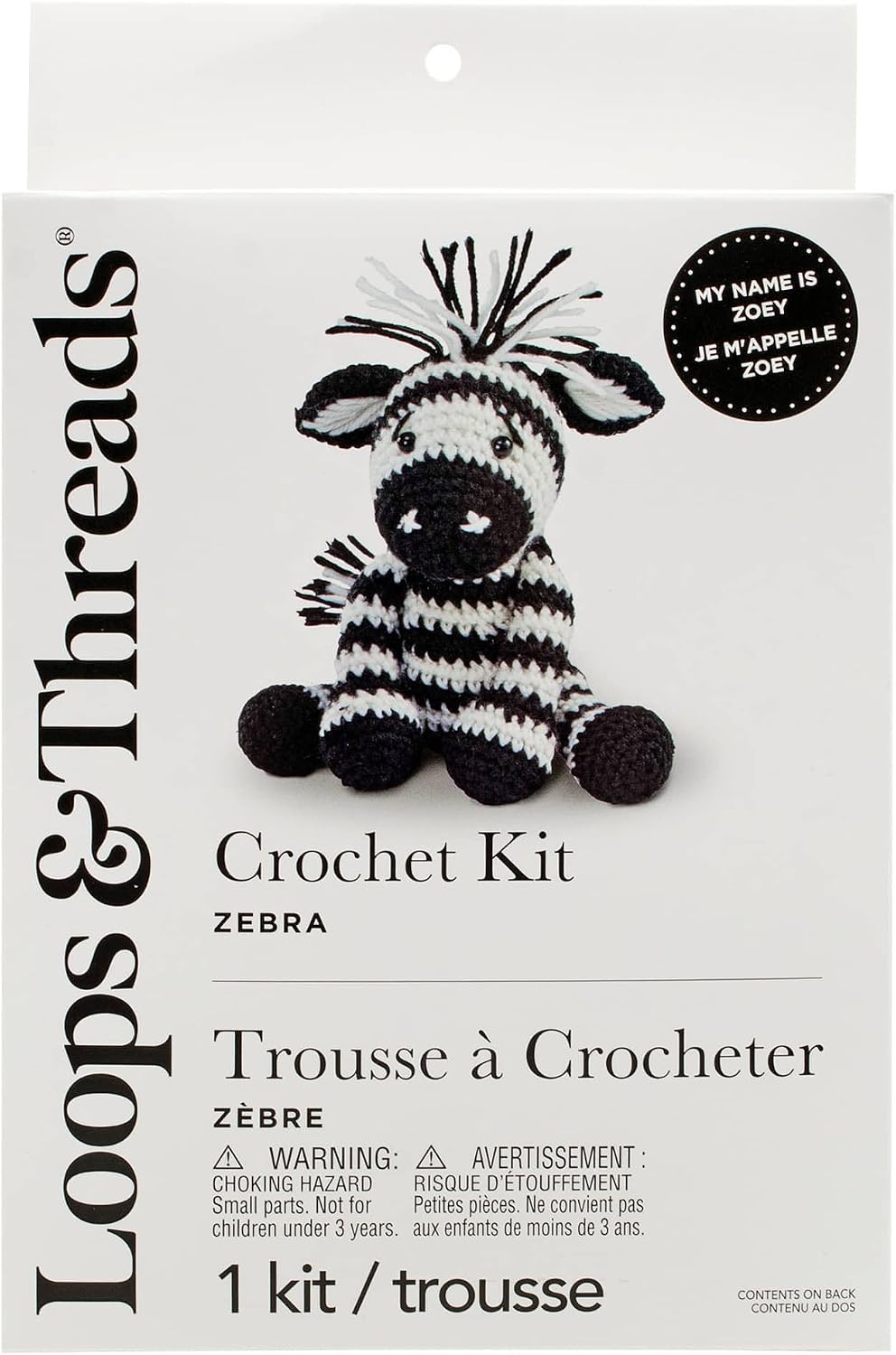 Loops & Threads Intermediate Zebra Amigurumi Crochet Kit - Crochet Starter Kit Includes Instructions and Materials - 1 Pack