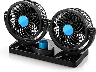 Auto Kfz Lüfter, Suparee Auto Ventilator, Gebläse Klimaanlage Fan, Doppellüfter, vertikal und horizontal einstellbar Ventilator, Leistung 8W/15W, 12V
