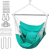 Vista 1 de Silla hamaca colgante con cuerda – Silla colgante para dormitorio, patio, interior, exterior, hamaca columpio de acero resistente con anillos