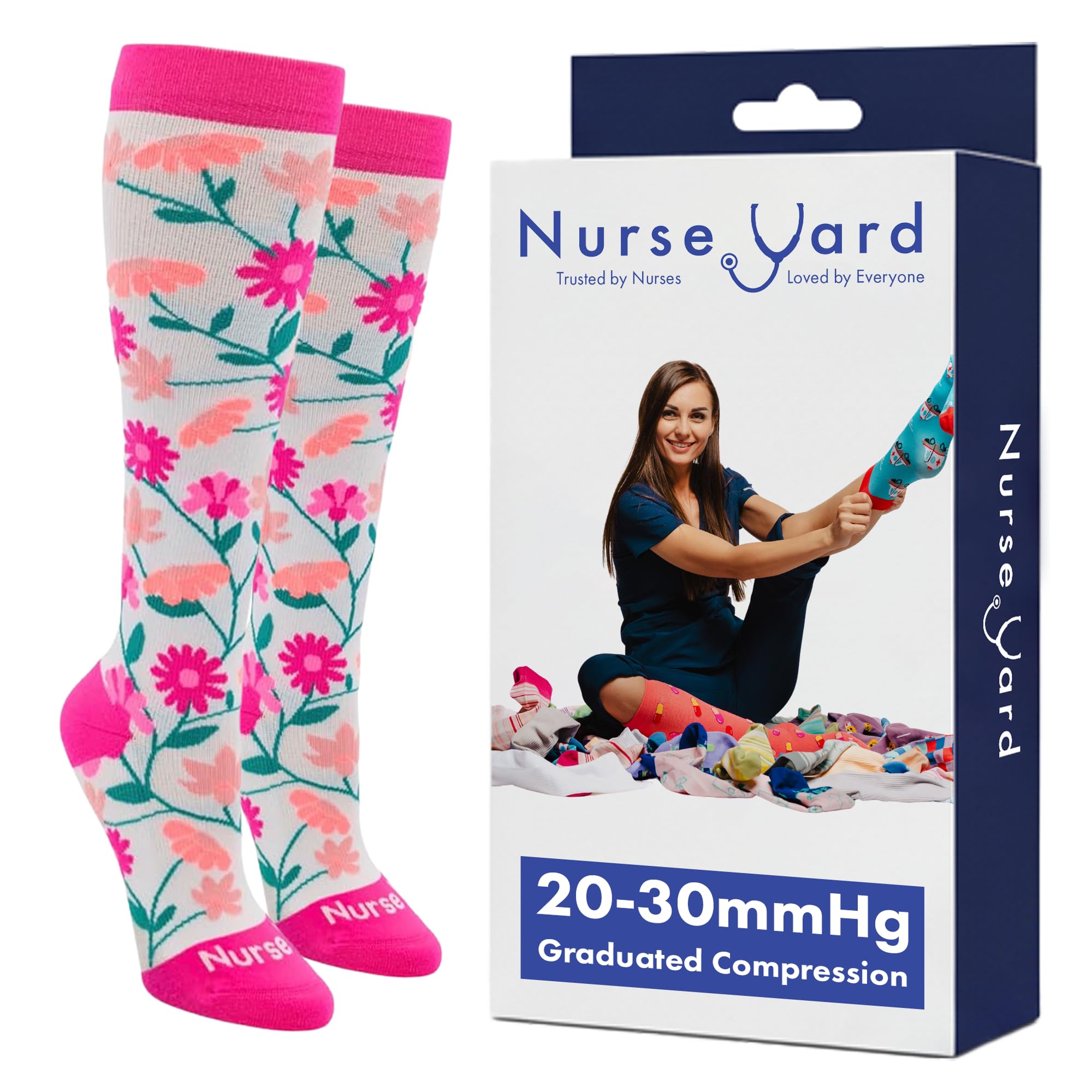 Nurse Yard Compression Socks for Nurses - Women &amp; Men - 20-30mmHg Graduated Compression, For Medical Staff, Athletes - 1 Pair