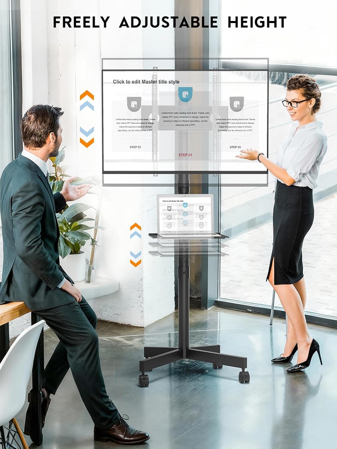 BONTEC Mobile TV Stand for 23-60 Inch TVs, Rolling TV Stand with Locking Wheels, Adjustable Height, Media Shelf, Max VESA 400x400mm, Holds Up to 88lbs