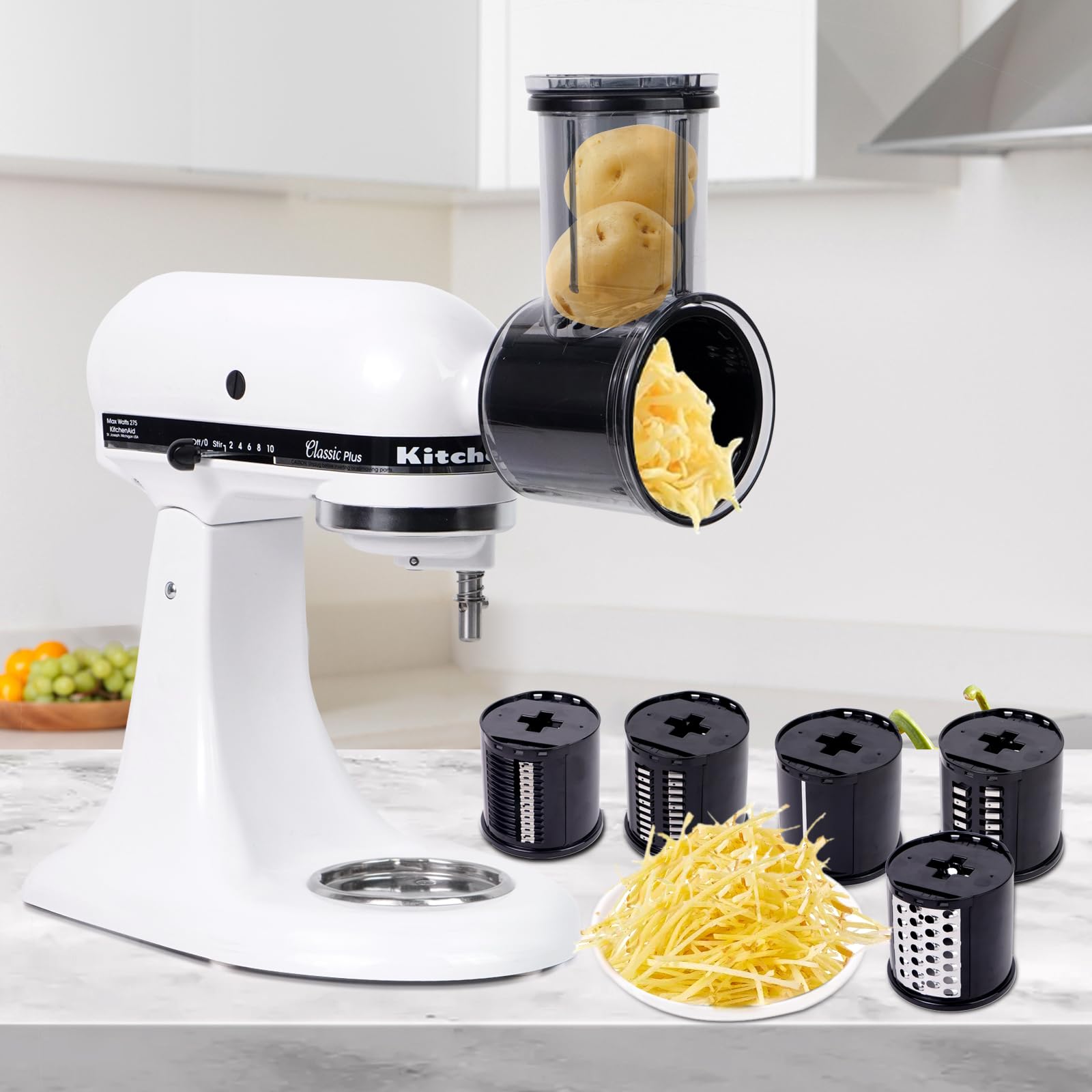 Przystawka do krajalnicy/rozdrabniacza do miksera stojącego Kitchen Aid z 5 ostrzami, nasadka do tarki do sera, kompatybilna z akcesoriami do miksera Kitchen Aid