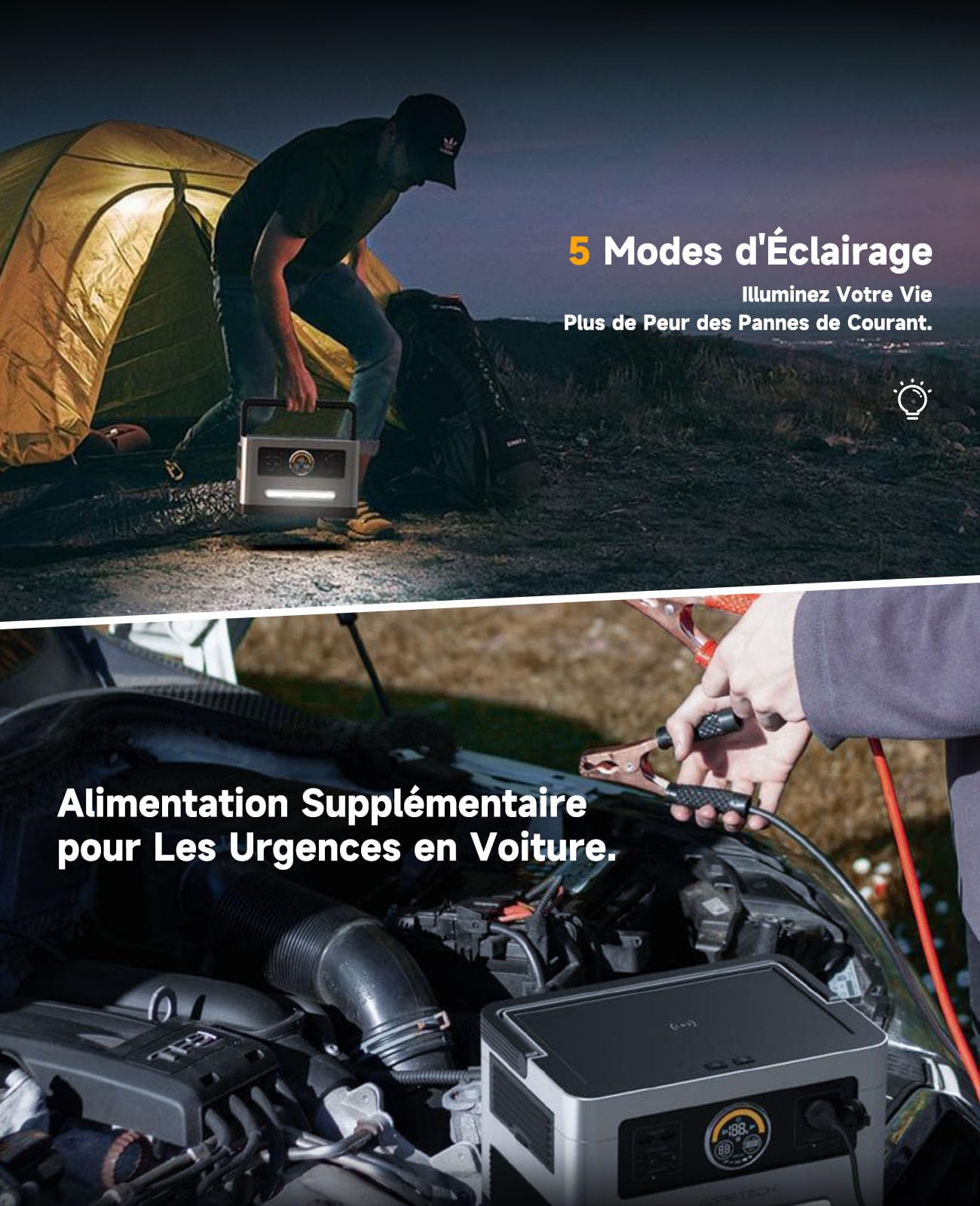 Générateur Électrique Portable Sonic 1200W 999Wh, Charge Rapide en 60 minutes de 0% à 80%, Générateur Solaire 1200W avec 2x100W PD, 8 Ports de Sortie pour Maison, Vans, Urgence (2400W Max)