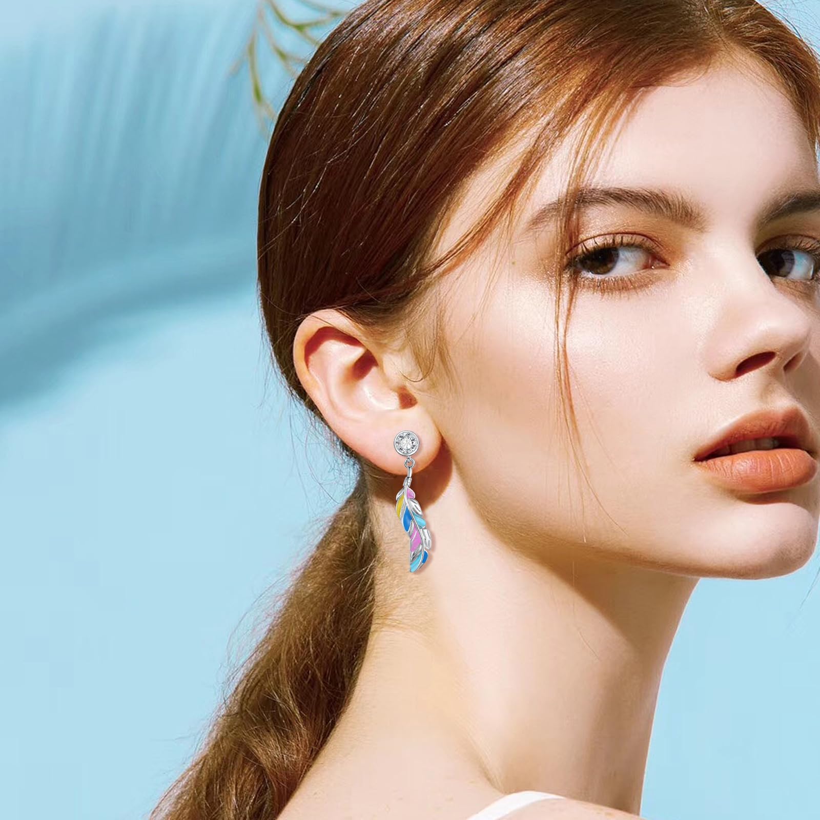 Orecchini a forma di piuma, da donna, in argento Sterling 925, con zircone, regalo per donne e ragazze, Argento sterling