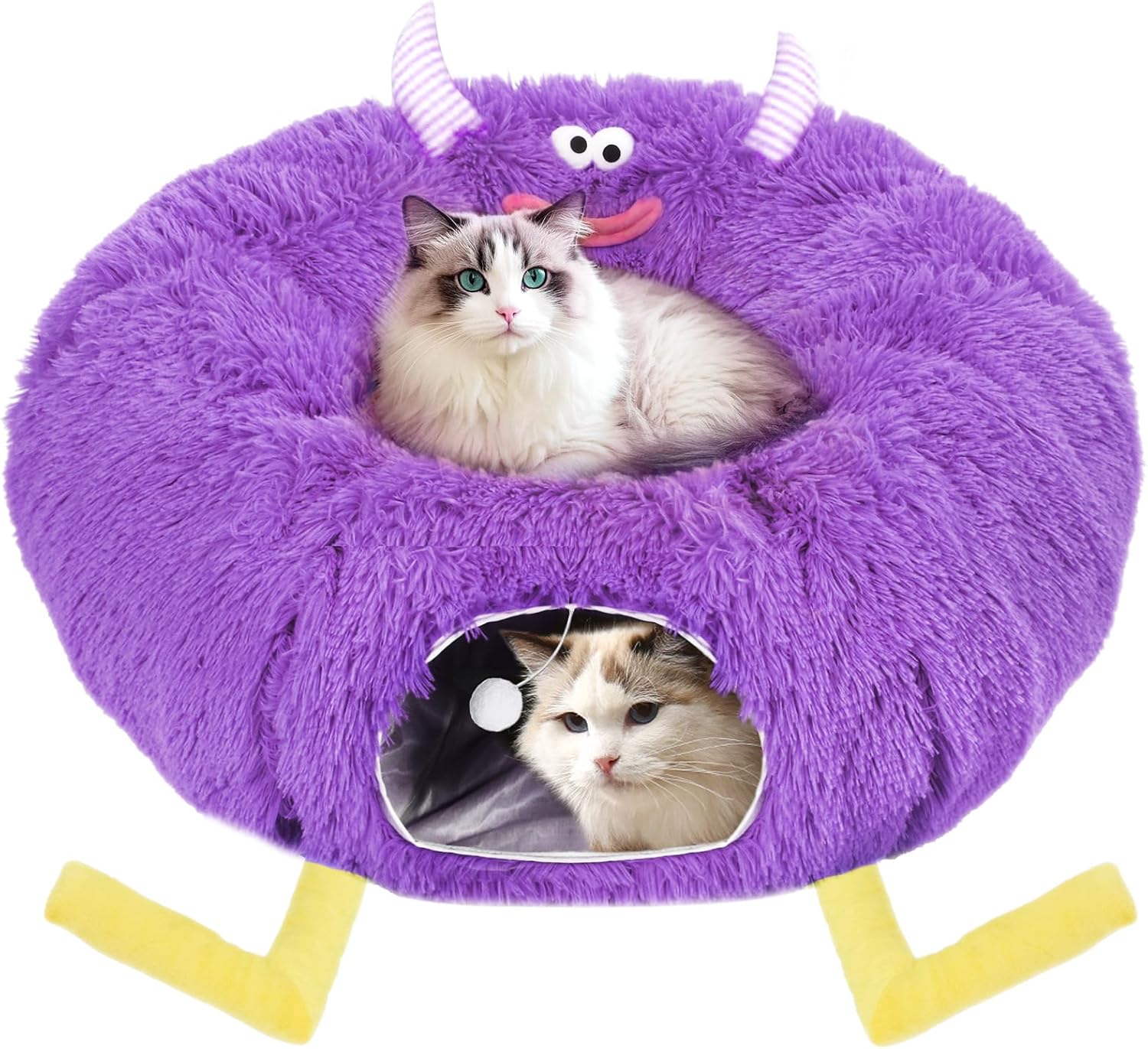 Cat Tunnel Bed for Indoor Cats, Cute Cat Donut Tunnel with Washable Soft Cushion, Multi-Purpose Pet Bed & Peekabo Cave, Pet Playground for All Breed Sizes Cats, Puppy