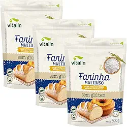 Kit com 3 Pacotes de Farinha Multiuso Integral sem Glúten de 500g cada - Vitalin