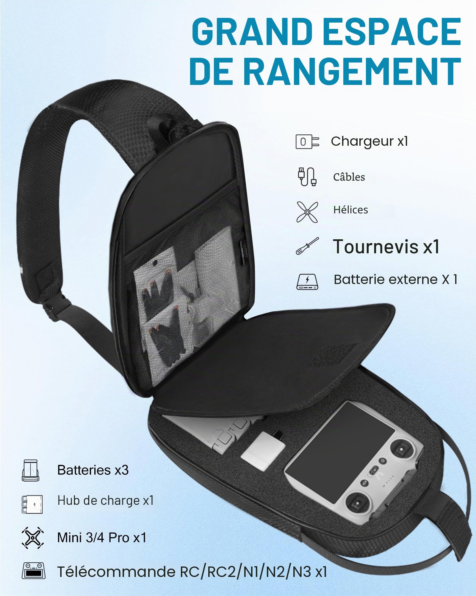 PEKREWS Étui de Transport Rigide étanche pour Mini 4 Pro, Sac à Dos de Voyage Compatible avec contrôleur DJI RC 2/RC-N2, Fly More Combo et Accessoires, Etui DJI Mini 4 Pro Noir, Compacte