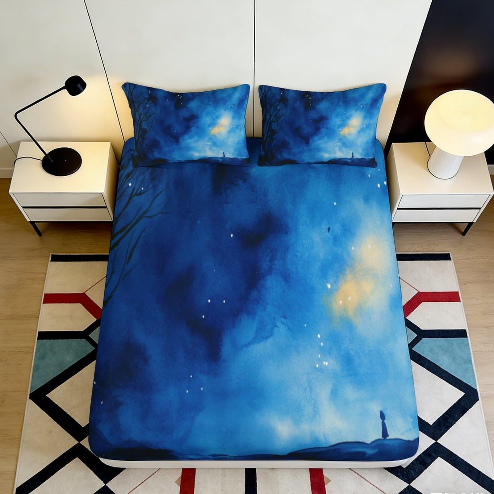 3D Printed Galaxy Starry Sky Fitted Sheet Microfiber Soft Breathable Cosmic Nebula Bed Cover for Bedroom Dormitory Guest Room Mattress Protection 200x200x25cm