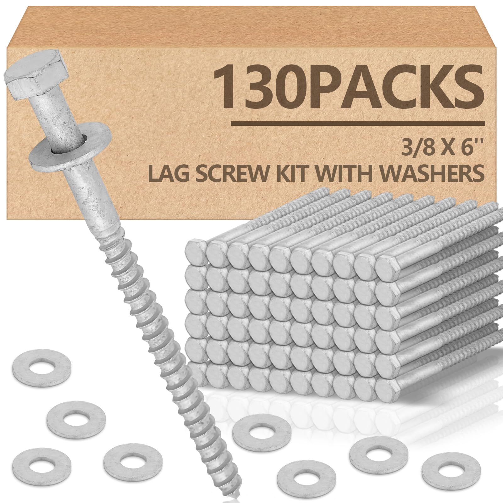 Galvanized Lag Screws - 40 Pack 1/2'' x 4'' -16
