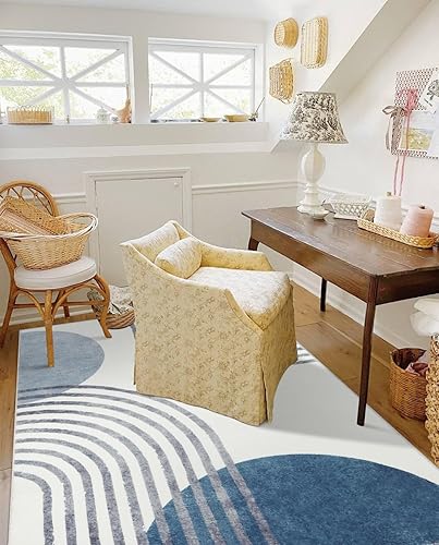 Miniatura 6 de Wonnitar Alfombra bohemia de 3 x 5 pies, lavable a máquina, azul, antideslizante, suave, floral, para mesita de noche, cocina, ultrafina, que no se