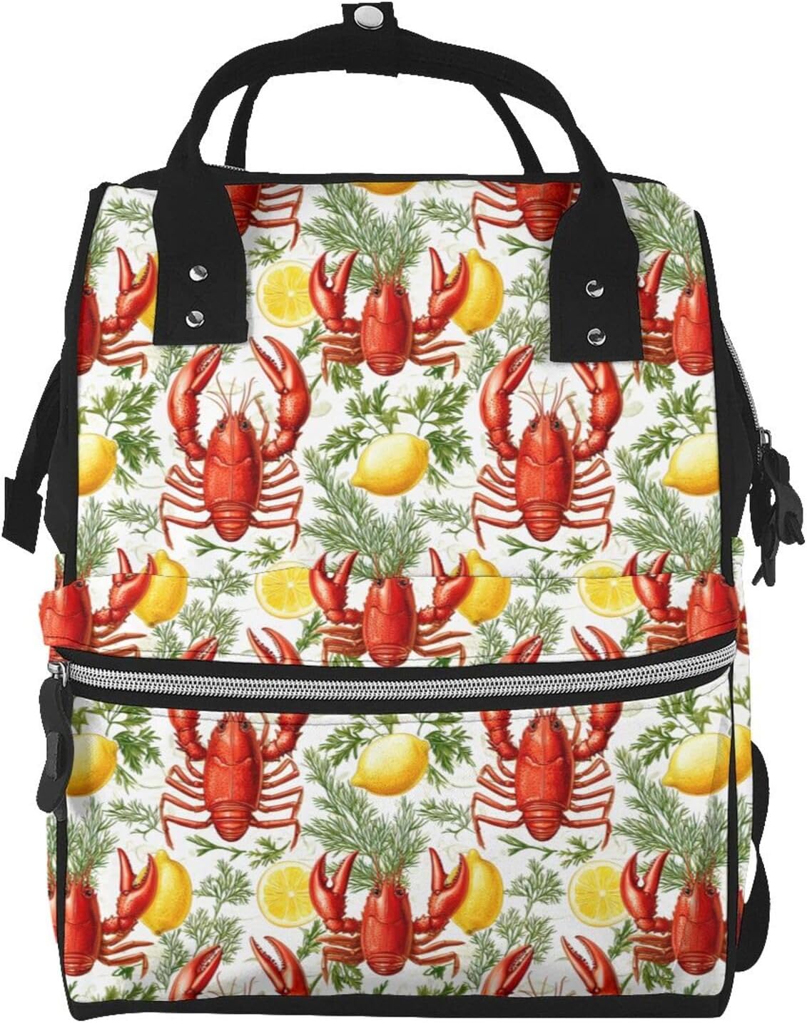 Baby Doll Diaper Bag Backpack - Funny Lobster Lemon Print Mommy Bag, Tactical Infant Baby Backpack, Fashion Travel Hiking Toddler Tote Nursing Nappy Bags for Dad Mom Women Men
