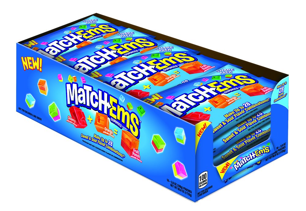 Match-Ems Gummies Candy From Bazooka Assorted Sour & Fruit Flavors, Halloween Bulk, 60.8 Ounce