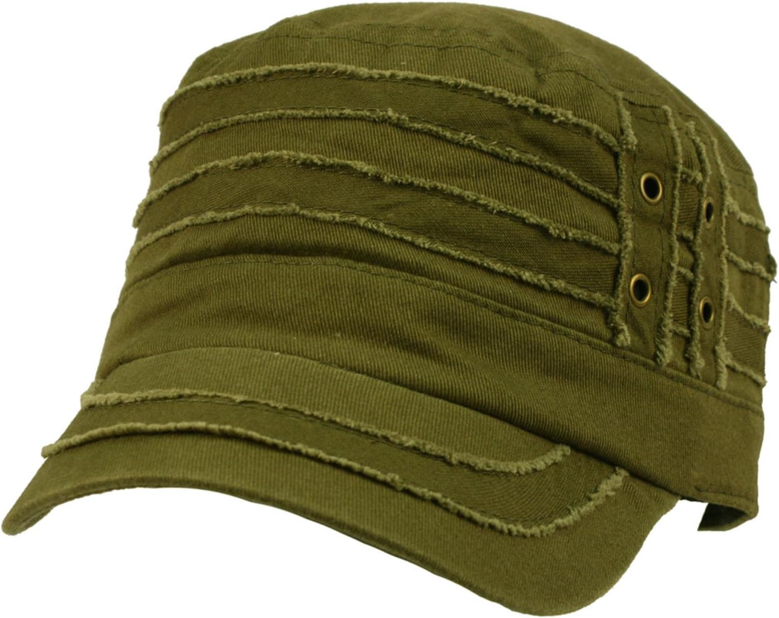 David & Young 100% Cotton Light Summer Cool Military Cadet Castro Distress Hat Cap Olive