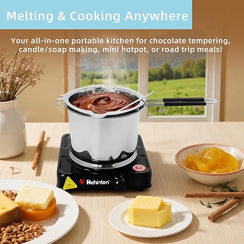 Miniatura 7 de Professional Double Boiler Pot 1200ML/40.6OZ, 304 Stainless Steel Chocolate Melting Pot with 1000W Electric Hot Plate, Multi-Functions Warming