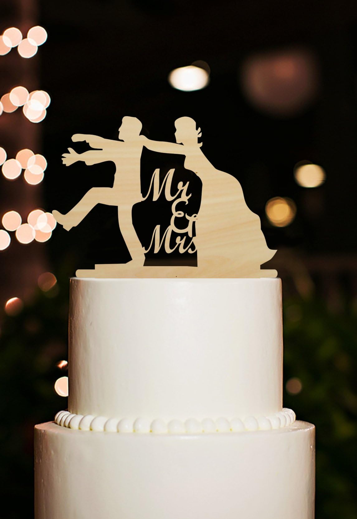 Rustic Mr and Mrs Wedding Cake Toppers Funny Bride Catch Runaway Groom