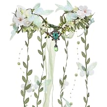 MOSTORY Woodland Flower Fairy Headpiece - Floral Elf Crown with Butterflies for Fairy Accessories Women Renaissance Cosplay