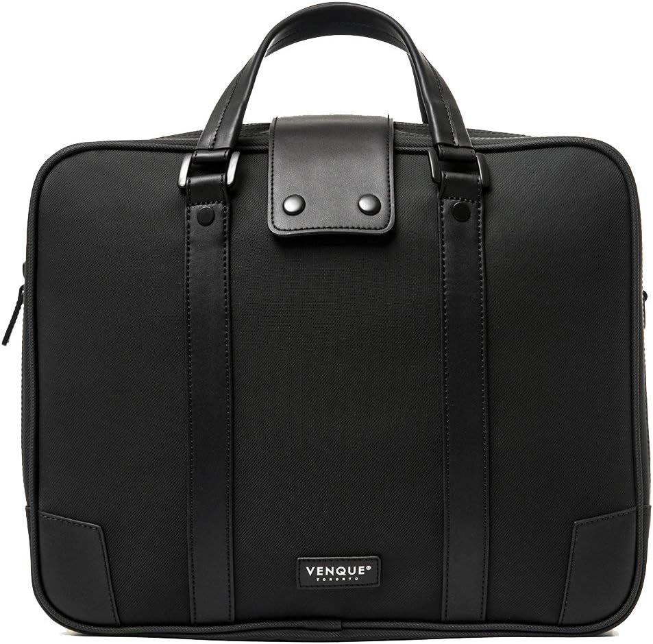Hamptons Briefcase by Venque Craft Co. | Professional Quanta and Leather Construction | Weather Repellent Laptop Case and Document Organizer (Carbon Black)