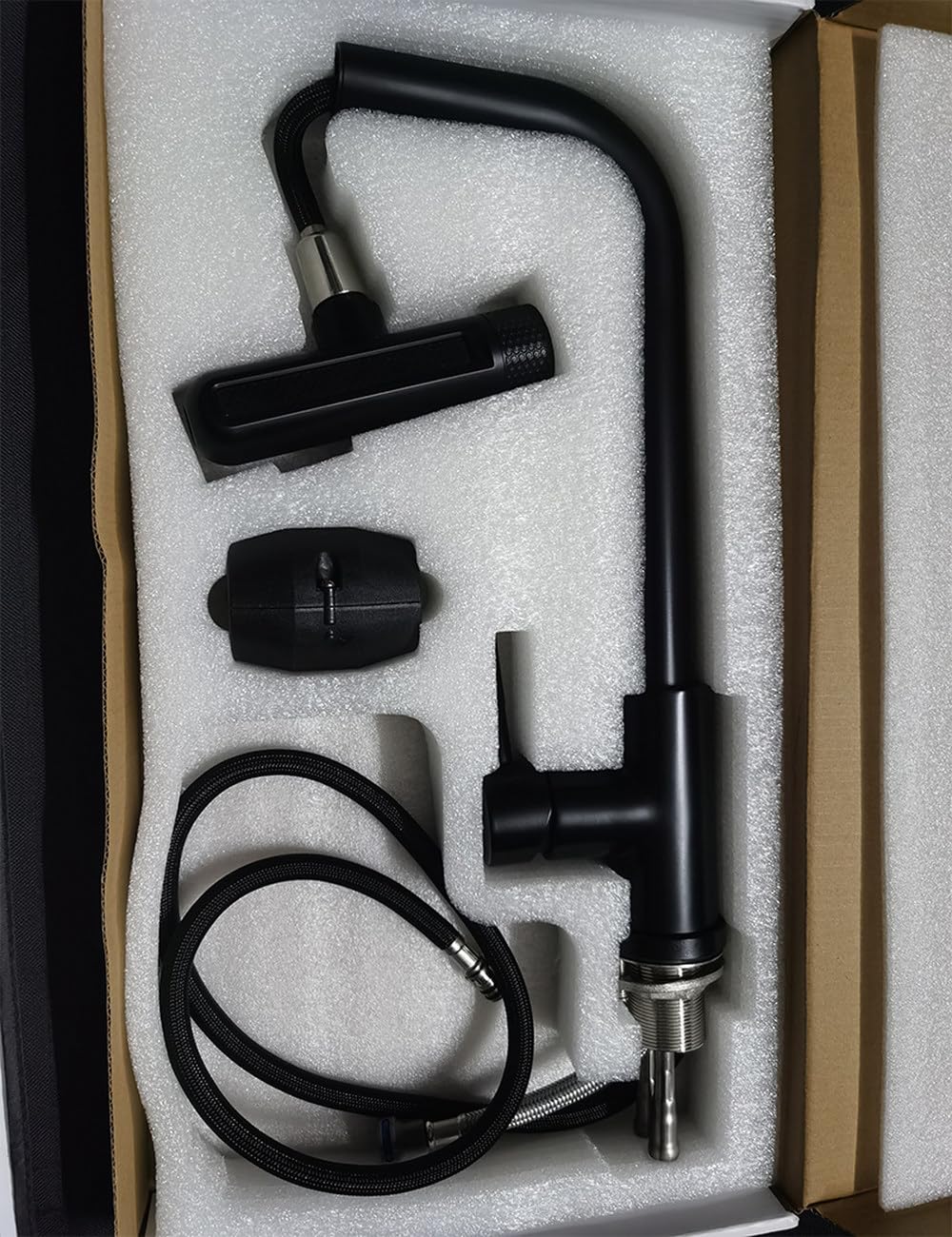 6 Mode Gray Kitchen Faucet with Pull Out Rotation, Waterfall Black Stream Sprayer, Brushed Nickel(Black,G9/16)