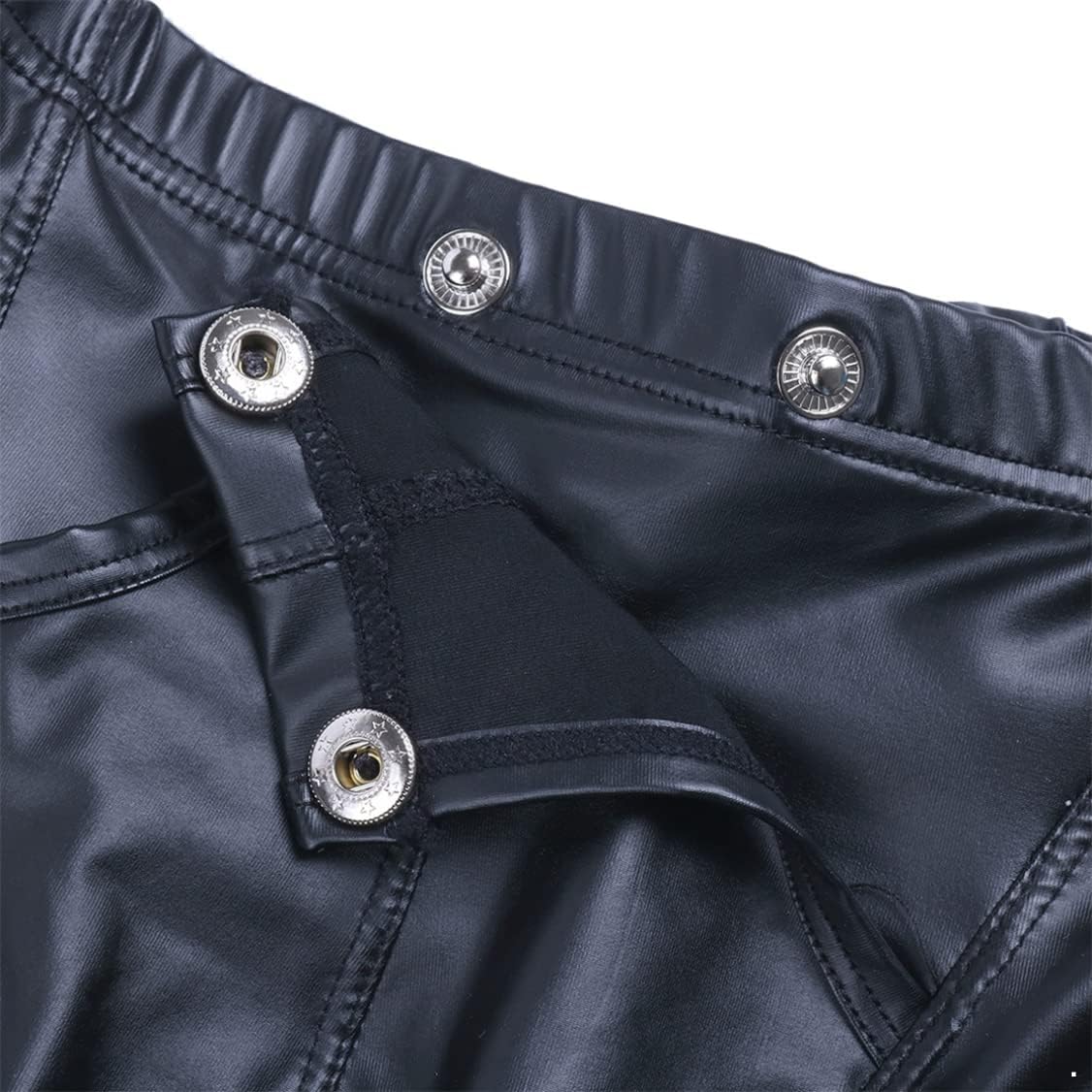iiniim Men's Sexy Faux Leather Boxer Briefs Wet Look Underwear Underpants Swim Shorts with Press Button