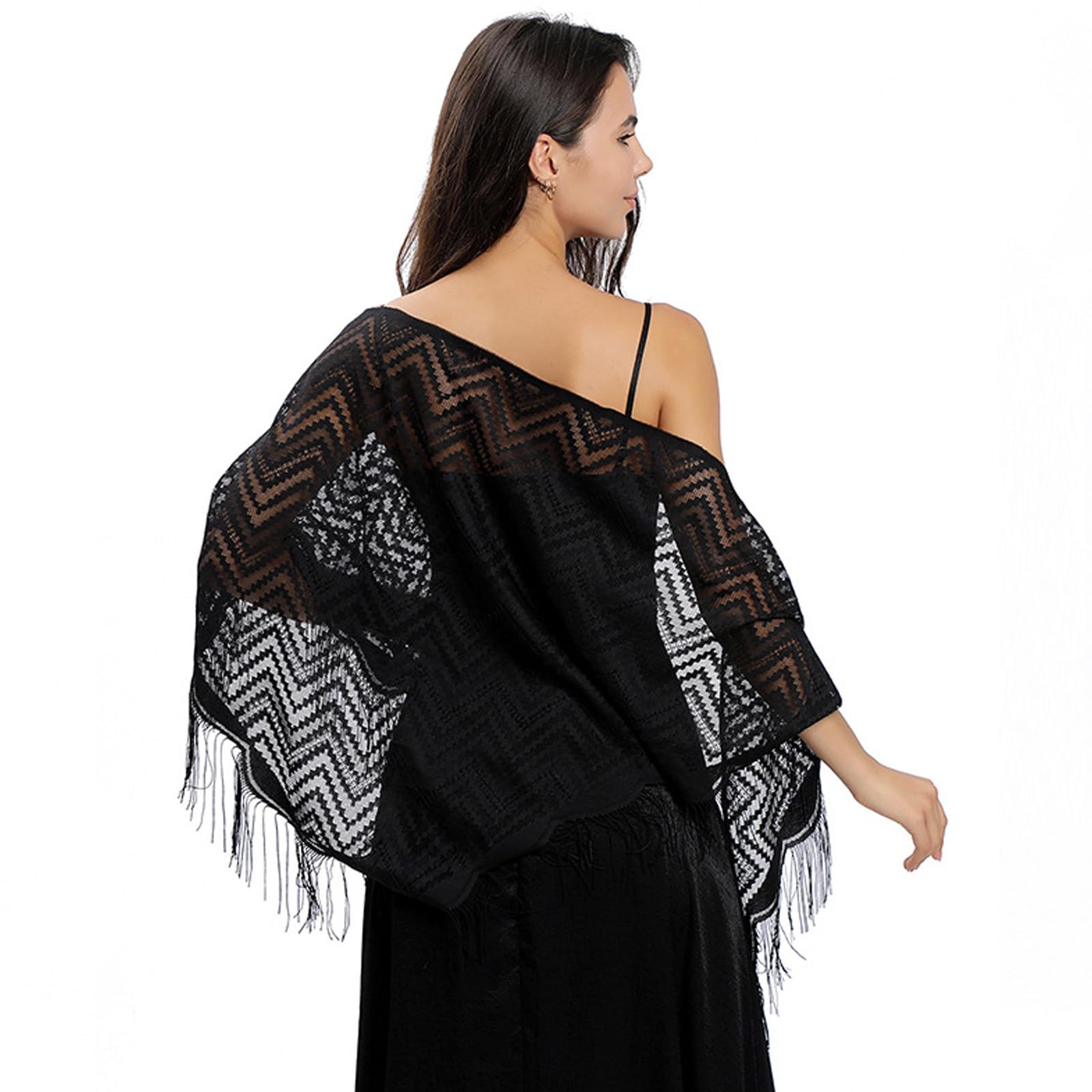 【Tiwa】STOLE XITEA Hollowout Waved Lace Triangle Stole For Women Enhancing