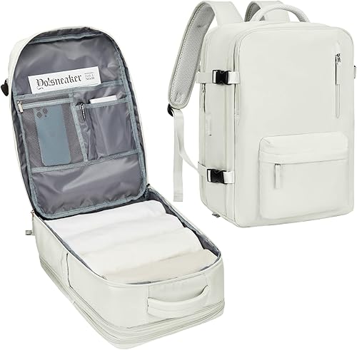 VECAVE Mochila de viaje para laptop, mochila aprobada para vuelos,Mochila deportiva para universidad casual, N-yywhite-2