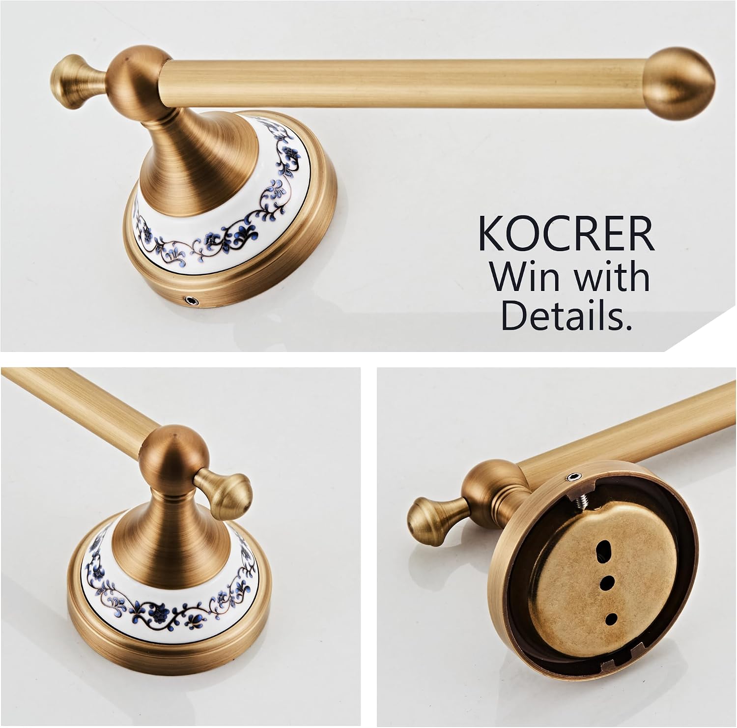 Antique Brass Toilet Paper Holder Hand Towel Holder, Bathroom Brass Hardware Towel Ring,Round Retro Hand Towel Holder Tissue Roll Paper Holder Wall Mounted 2 Pieces