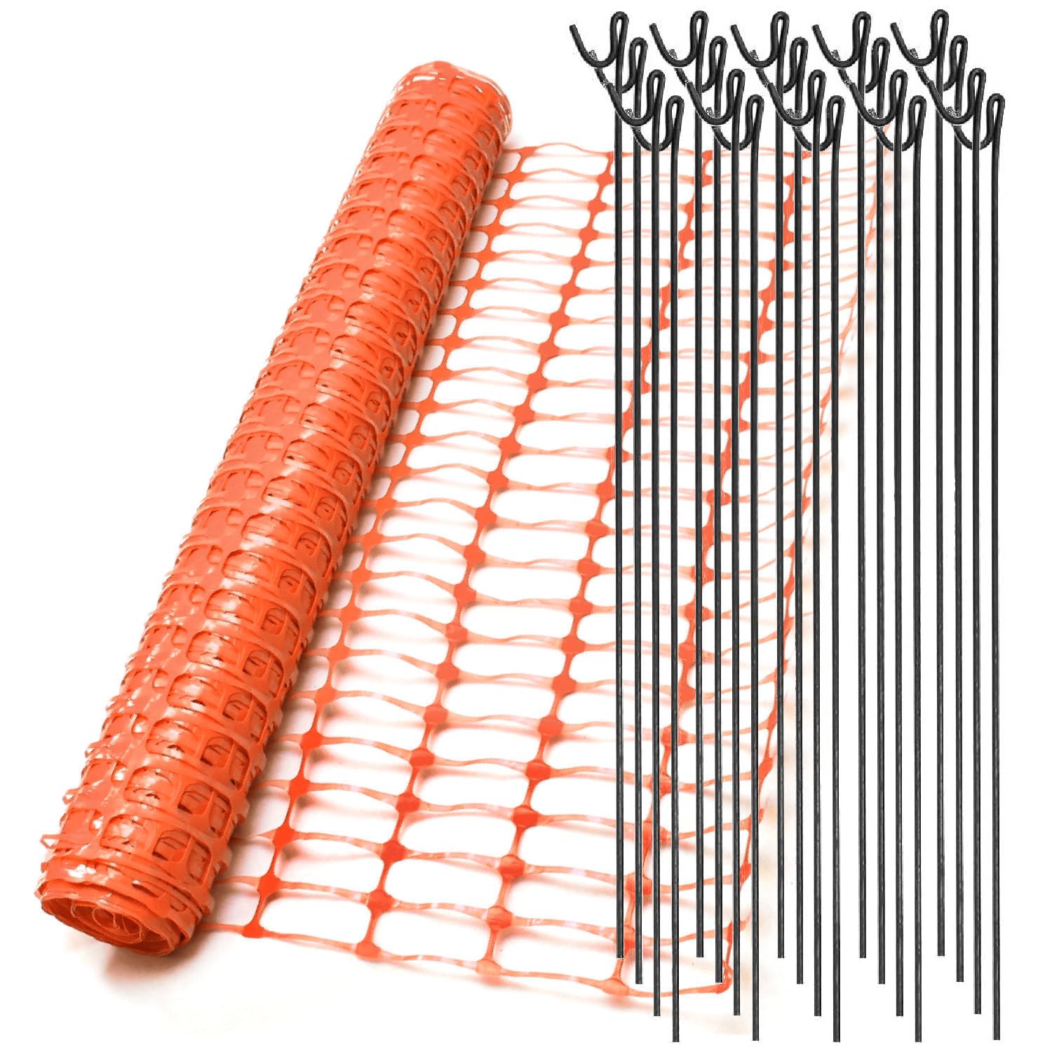 True Products Orange 1M X 50M Plastic Barrier Mesh Temporary Fence Safety Fencing & 20 Metal Fencing Pins
